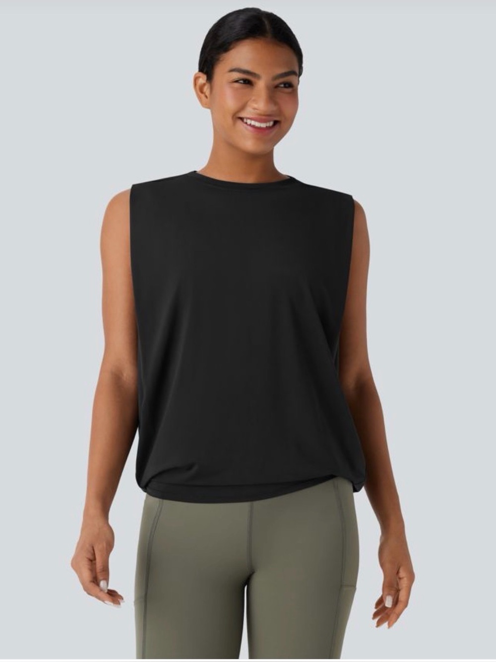 Women's Halara Round Neck Ruched Cool Touch Yoga Tank Top Size Medium